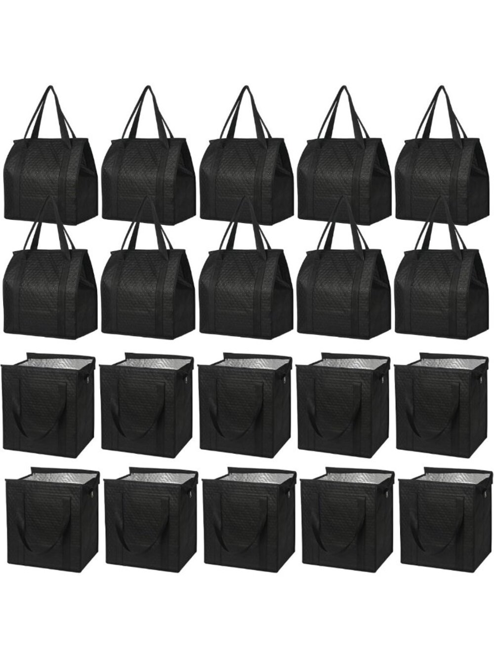 20 Pack Insulated Reusable Grocery Cooler Bags, Foldable Zipper Totes